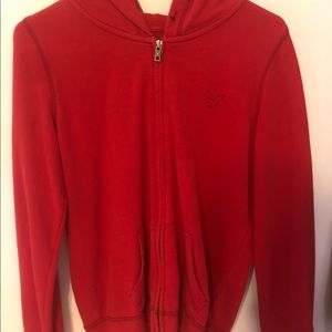 Hooded red zip up sweatshirt